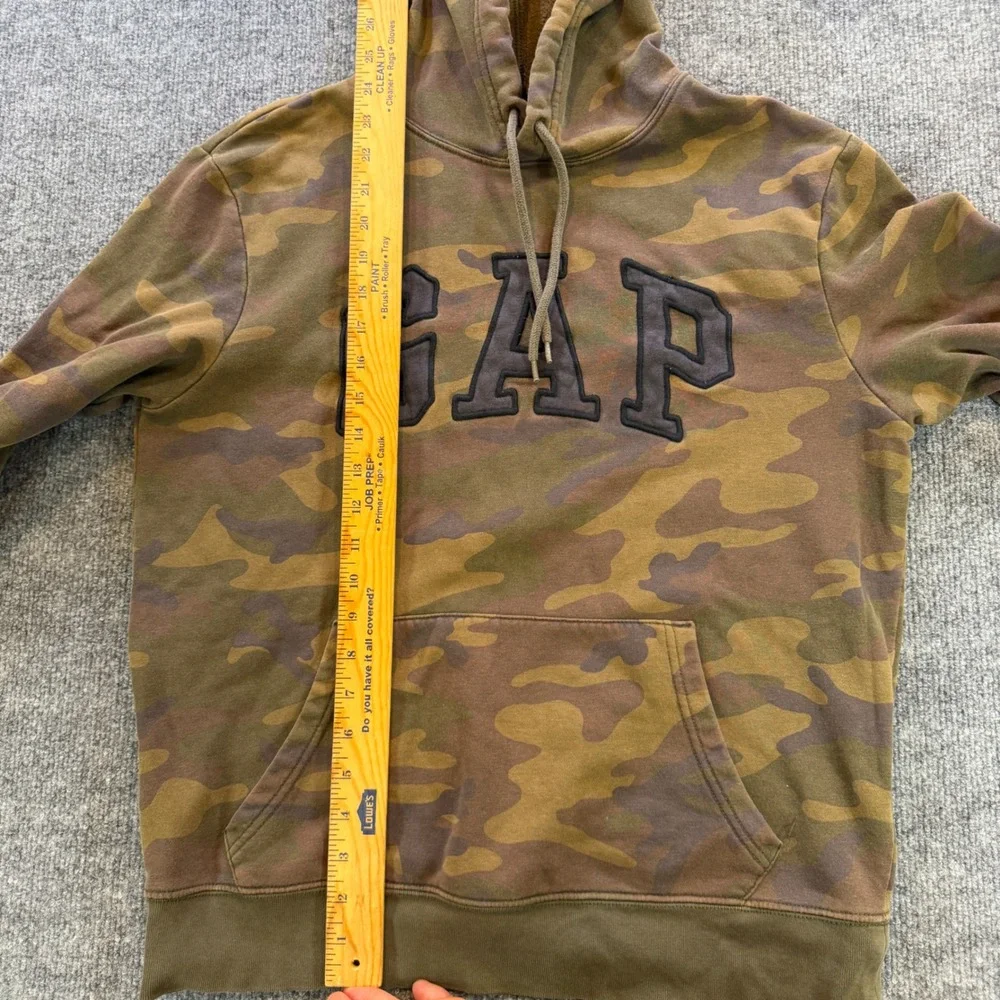Gap Mens Camouflage Arch Logo Fleece Pullover Hoodie Camo Brown Green M